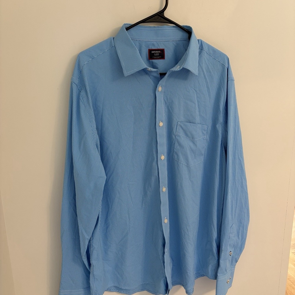 UNTUCKit Mens XL Blue Checkered Performance Long Sleeve Button Down Shirt - Picture 2 of 10